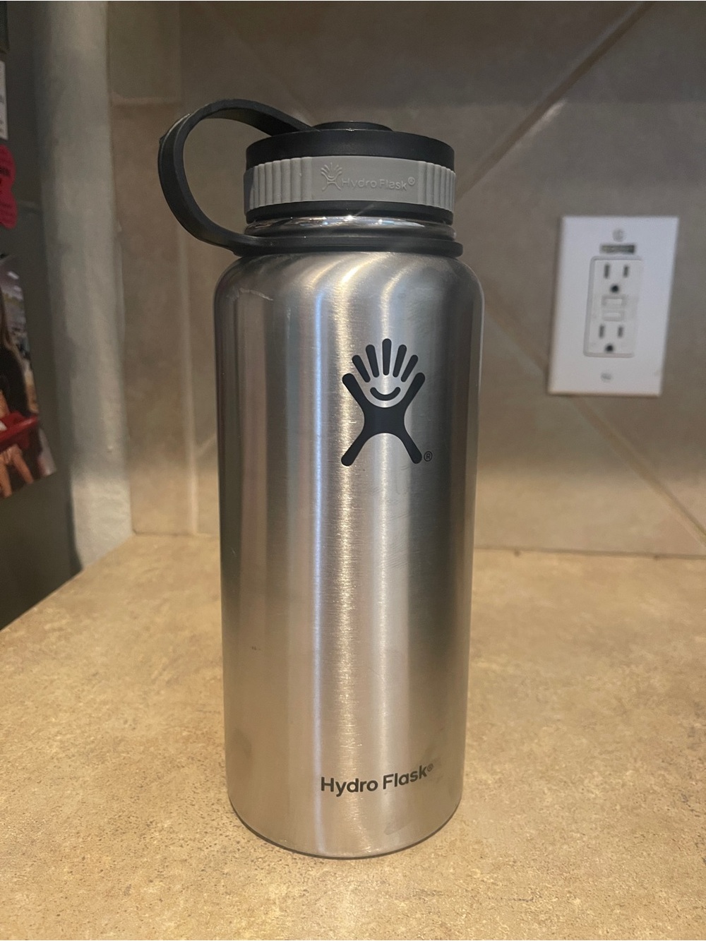 Hydro Flask Silver Water Bottle with Black Lid